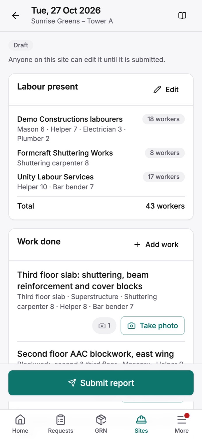 Today's site report on a phone